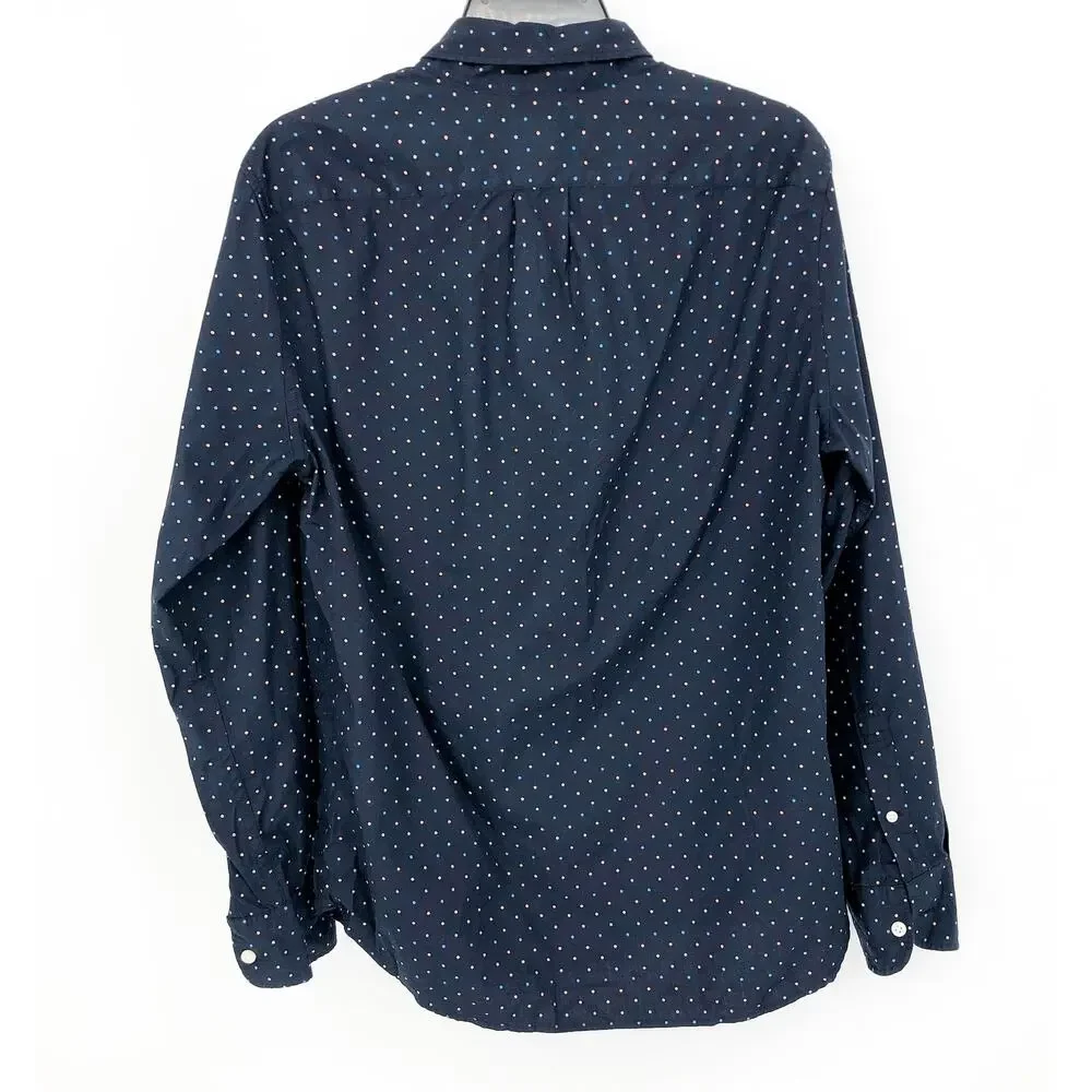 J.CREW Mens Slim Button Down Shirt Small Navy Blue Polka Dots Poplin BJ744 NWT